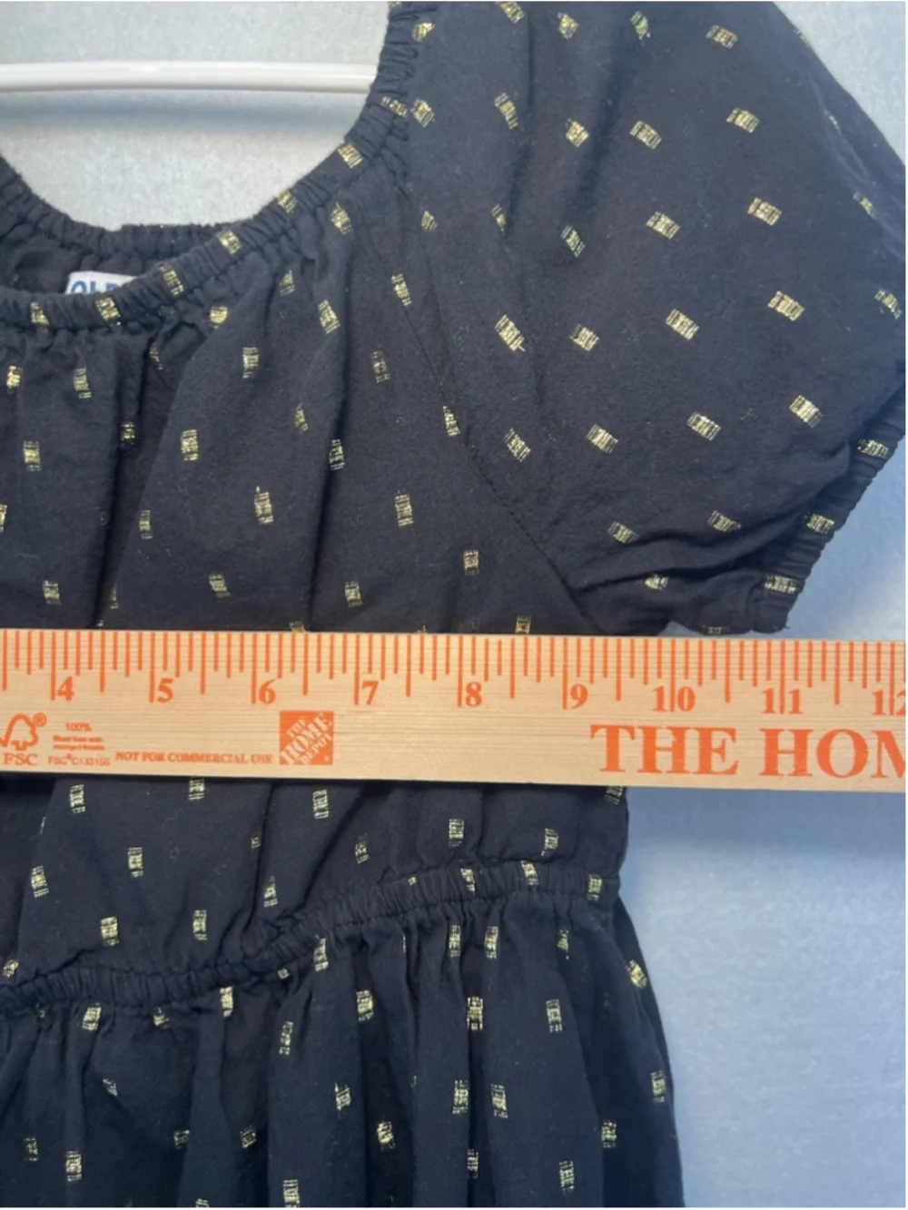 Old Navy Kid’s Dress Puff Sleeve Swing Black Metallic Gold Dash Toddler Size 5T